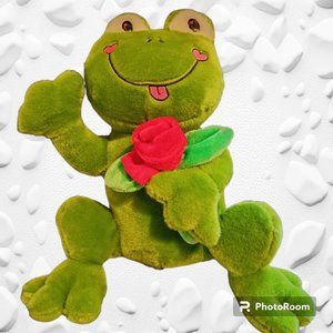 🟣3/$25🟣🐸 Frog Plush Stuffed Animal Doll Green Red Rose Valentine Gift